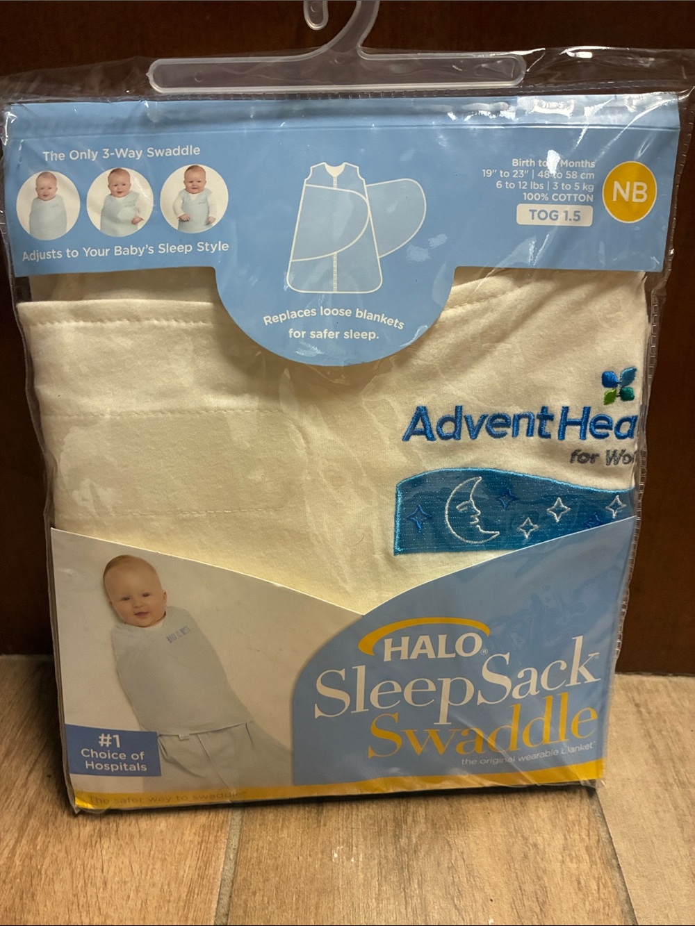 Halo SleepSack Swaddle - Cream with Blue Embroidery NB